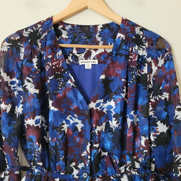 Whistles Women's Multicolour Floral Williamsburg Jacquard Long Sleeve Blouse Top - Picture 4 of 10